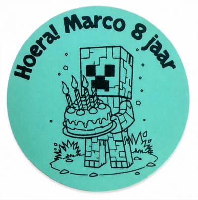30 Traktatie Stickers | Minecraft | JM Woods | Stuur Naam & Leeftijd naar info@ jmwoods.nl | 5x5cm | Ronde stickers | 30 stuks | Jongens