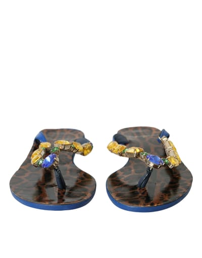 Dolce & Gabbana Blauwe Kristal Kalfsleren Strand schoenen