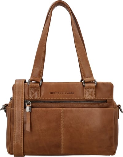 Hide & Stitches Porto Handtas Dames - Schoudertas met telefoonvak - Tas van 100% Leder met ritssluiting - Bruin