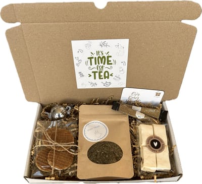 Thee brievenbus cadeau Pure Munt - thee - honing - noga - stroopwafels