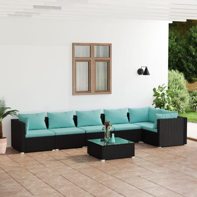 vidaXL - 7-delige - Loungeset - met - kussens - poly - rattan - zwart