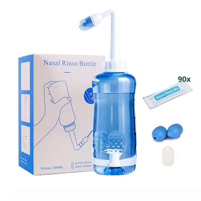 GOODTS - Neusdouche - 90 x Spoelzout - Verlichting van Verstopte Neus – Neusdouche Volwassenen - Nasaal Spoelzout - Neusreiniger – Zoutoplossing – Neusspoeler – Neus Douche