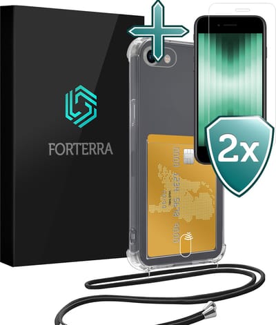 Hoesje Geschikt voor iPhone 7 Pashouder Case Siliconen Hoes Met Koord Met 2x Screenprotector - Hoes Geschikt voor iPhone 7 Met Telefoonkoord Hoesje Back Cover Met Pasjeshouder - Transparant