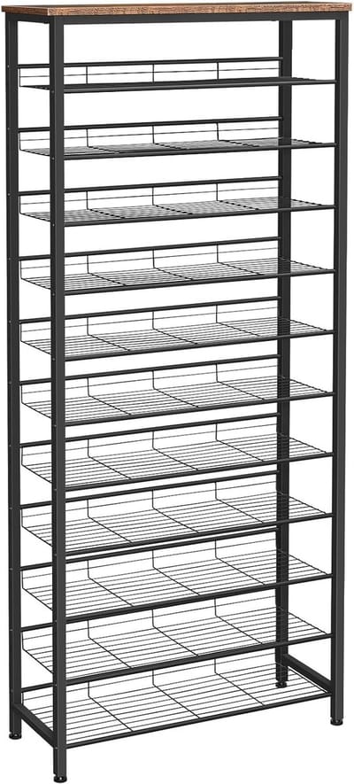 Imperatoris - Schoenenrek Hoog - Schoenenopbergorganizer met Grote Capaciteit - Schoenenrek met 12 Niveaus voor 44-55 Paar Schoenen - Verstelbare Metalen Planken - Schoenenopbergunit - 75 x 28.5 x 194.5 cm - Rustiek Bruin/Zwart
