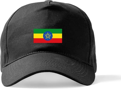 Zwarte Pet Beechfield met Wereldvlaggen, land Ethiopie klittenbandsluiting