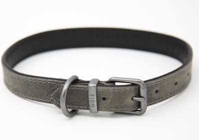 Kukura Luxe Lederen Hondenhalsband – 35mm x 65cm Grijs – Halsband voor Hond & Kat