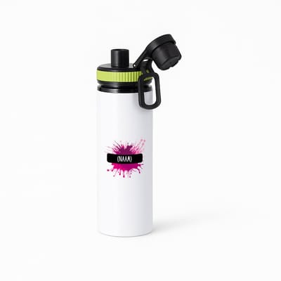 Hacebo® - Verfvlek roze/paars met je eigen naam waterfles met draaidop groen - iemand die houdt van schilderen of kunst - kunstenaars - kunst liefhebbers - schilders - cadeau - verjaardagscadeau - kado - gift - water fles - 850ML