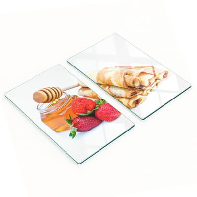 Decoratieve glazen snijplanken voor in de keuken met afbeelding van heerlijke pannenkoeken, 2x30x52 cm