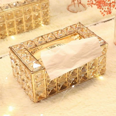 Luxe kristallen tissuebox goudkleurige en zilverkleurige tissuebox Handdoeken Houder Container Servetten Opbergdoos Papier Desktop voor woonkamer