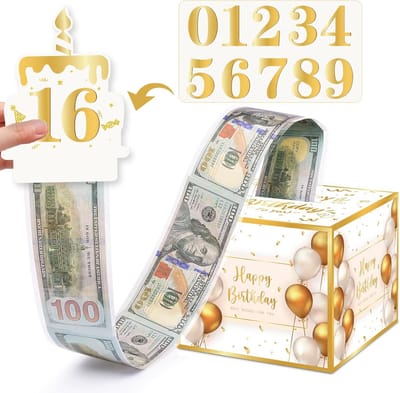 Geldgeschenkdoos Verjaardag met DIY Stickers - Originele Verrassingshouder voor Contant Geld