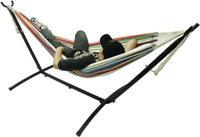 LANTUS Hangstoel van metaal, hangstoel op voet, hangmat, voor tuin, balkon, huis, accessoires: verdikt en uitgebreid canvas + stoffen tas, max. 200 kg