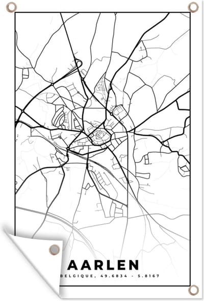 Muurdecoratie België – Aarlen – Stadskaart – Kaart – Zwart Wit – Plattegrond - 120x180 cm - Tuinposter - Tuindoek