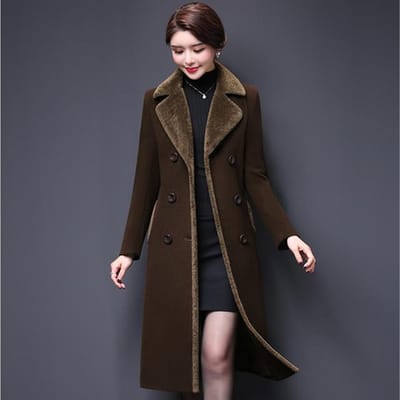 Femmes laine mélanges manteau hiver mode épaissir col en cachemire longue veste chaud mince pardessus vêtements d'extérieur femme L café