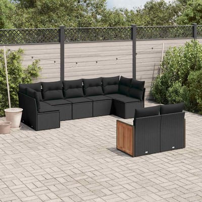 vidaXL - 9-delige - Loungeset - met - kussens - poly - rattan - zwart