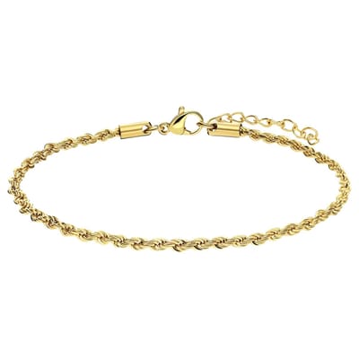 Lucardi Dames Stalen goldplated armband koord 2,5mm - Armband - Staal - Goud - 19 cm
