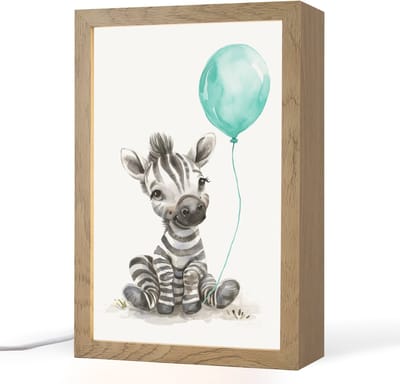 Nachtlampje 20x30 cm - Kinder lampje - Zebra - Baby dier - Blauwe ballon - Tafellamp kinderkamer - Slaapkamer lamp - Bedlamp kinderen - Kinderlampje stopcontact - Wandlamp babykamer - Nachtlampjes