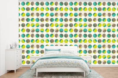 Behang - Fotobehang Cirkel - Groen - Patroon - Breedte 345 cm x hoogte 220 cm