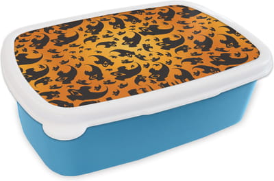 Broodtrommel Blauw - Lunchbox - Brooddoos - Halloween - Oranje - Patronen - 18x12x6 cm - Kinderen - Jongen