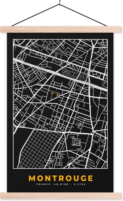 Posterhanger incl. Poster 40x60 cm - Schoolplaat - Frankrijk - Montrouge - Stadskaart - Kaart - Plattegrond - Textielposter - Blanke latten - Stadskaart