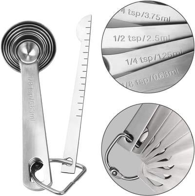 Maatlepels Set RVS 9-delig - Nauwkeurig Meten - Duidelijke ML Markering - Inclusief Meetliniaal - Voor Koken & Bakken - Measuring Spoons Set, Doseerlepels, Keuken Accessoires