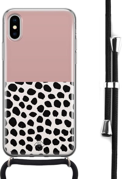 Casimoda® hoesje met koord - Geschikt voor iPhone Xs - Stippen roze - Afneembaar koord - Siliconen/TPU - Roze