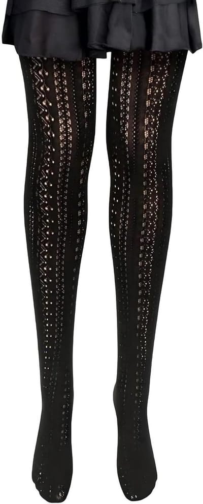 Sexy Retro Hollow Jacquard Kousen - Perforated Mesh Kousen voor Dames, Gebreide Kanten Kousen in Zwart, One Size, Perfect voor Feestjes en Casual Outfits