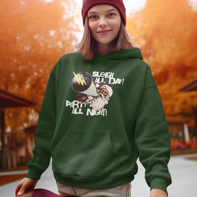 Lekker Waus Foute Kerst Hoodie Groen - Sleigh All Day Party All Night - Maat XS - Kerst Outfit Dames & Heren