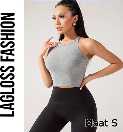 LaGloss® Dames Yoga Tanktop Grijs Katoen – Snel Droog Fitness Top met Ingebouwde BH – Ademend Sportshirt voor Yoga, Hardlopen & Gym – Maat S