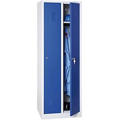 Kledinglocker - met 2 compartimenten - B 500 x D 500 x H 1800 mm - cilinderslot - lichtgrijs en blauw