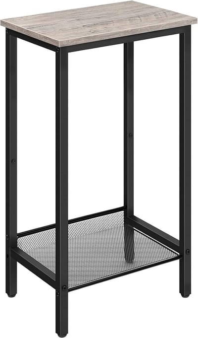 Hoge bijzettafel - Industriële eindtafel - Kleine spullen opbergen - Verstelbare gaasplanken - 38x28x73.5 cm - Grijs en zwart
