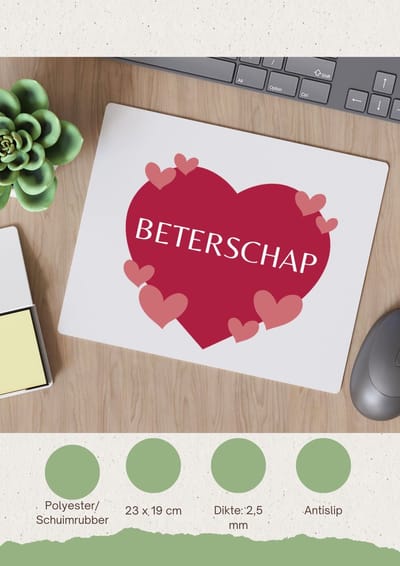 Akyol - beterschap hartje en kleine hartjes Muismat - Beterschap - iemand die ziek is of iets gebroken heeft - ziek - koorts - snel beter worden - cadeau - beterschap cadeau - kado - gift - geschenk - 23 bij 19 cm