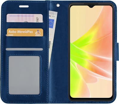 Hoesje - Met Pasjeshouder - Geschikt voor OPPO A57 - Luxe Bookcase Portemonee - Flip Case - Kunstleer Book Case - Flipcase - Book Cover - Walletcase - Portemonneehoes - Donkerblauw