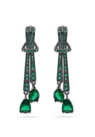 AVANT-GARDE PARIS Dangle earrings - groen met emerald-cut stenen - 1 stuk - rhodium plated en post en back sluiting
