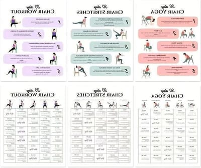 Yoga stoel - Fitness poster - Thuis sporten - Stapsgewijze instructies - 6 stuks - Meerkleurig