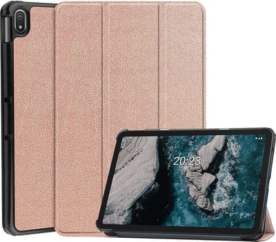 Hoesje geschikt voor Nokia T20 hoes boekcase Rose Goud - Hoesje geschikt voor Nokia T20 hoesje cover smart hoes - hoes Hoesje geschikt voor Nokia T20 Kunstleer - Hoesje geschikt voor Nokia T20 case - T20 Trifold smart Cover