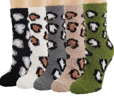 Fluffy dames sokken - 2 paar - huissokken - Drukvrije boord - bruin - wit - grijs - zwart - leuke panter print - 36 -40 - cadeau voor haar - geschenk vrouwen - gift - zacht