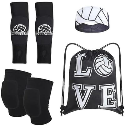 4 Stuks Volleybal Accessoires - Kniebeschermers, Arm Mouwen en Hoofdband voor Training