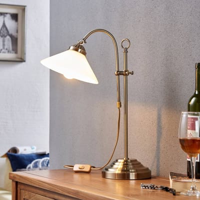 Lindby - Tafellamp - 1licht - Glas, metaal - H: 60.5 cm - E14 - opaalwit glanzend, antiek messing