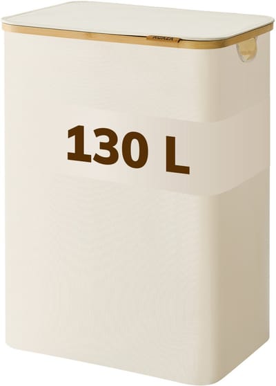 ACAZA Wasmand Met Deksel - 2 Vakken - 130 L - Bamboe - 52 x 38,5 x 70,5 cm - Beige