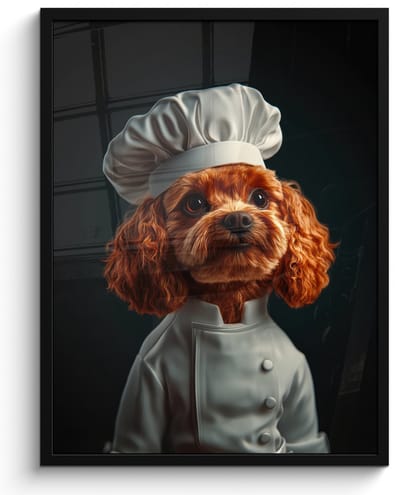 Poster in lijst - Fotolijst 50x70 cm - Posters - Bruin - Kok - Hondje - Posterlijst zwart - Decoratie - Wanddecoratie woonkamer - Muurdecoratie slaapkamer