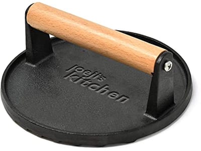 Gietijzeren Burgerpers - Vleespers Grill - Perfecte Burgers Maken - Geribbeld Grill Oppervlak - 17.5 cm Breed - Zwart