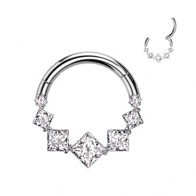 Piercing titanium 7lined square clicker 1.2X8 - zilver wit - LMPiercings