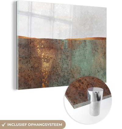 MuchoWow® Glasschilderij 120x90 cm - Schilderij acrylglas - Abstract - Luxe - Goud - Foto op glas - Schilderijen