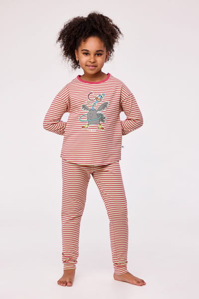 Woody pyjama meisjes - kalkoen - streep - 232-10-PZG-Z/920 - maat 176