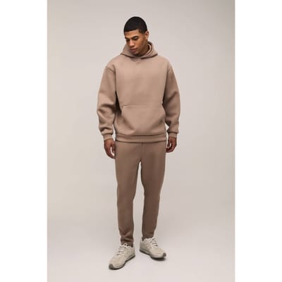 Oversized Gebonden Scuba Capuchon Afgekorte Jogger Trainingspak | Taupe | Size XS