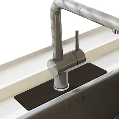 HSXL - Diatomiet Mat voor Kraan - Gootsteen - Droogmat - Afdruip - Keuken - Kraanmat - Antislip - 38x14CM - Zwart Effen - Tapis de Robinet / Faucet Mat - BPK