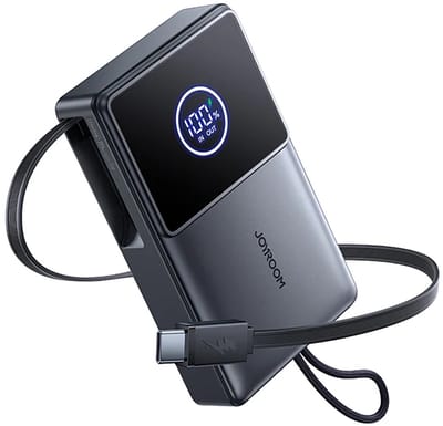 Powerbank 10.000 mAh 22,5W – Ingebouwde oprolbare USB-C kabel 70 cm met vergrendeling – Snellaadprotocollen PD/QC/SCP/FCP/AFC – Digitaal display – Joyroom – Zwart