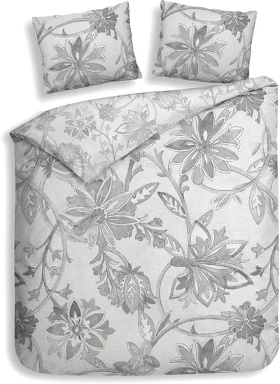 Heckettlane Dekbedovertrek Neva - Dekbed met instopstrook - Grijs - Dekbedovertrek van 100% Katoen-Satijn - Bloemen - 200x200-220 cm + 2 slopen 60/70 cm - Yukon