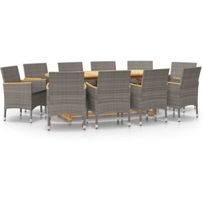 vidaXL - 11-delige - Tuinset - met - kussens - grijs