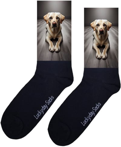 LuckyDay Socks - Labrador sokken - Verjaardag cadeau vrouw en man - Vrolijke sokken - Valentijns cadeau - Kerst sokken - Grappige sokken - Leuke dames en heren sokken - Moederdag - Vaderdag - Socks maken Happy - Maat 37-44